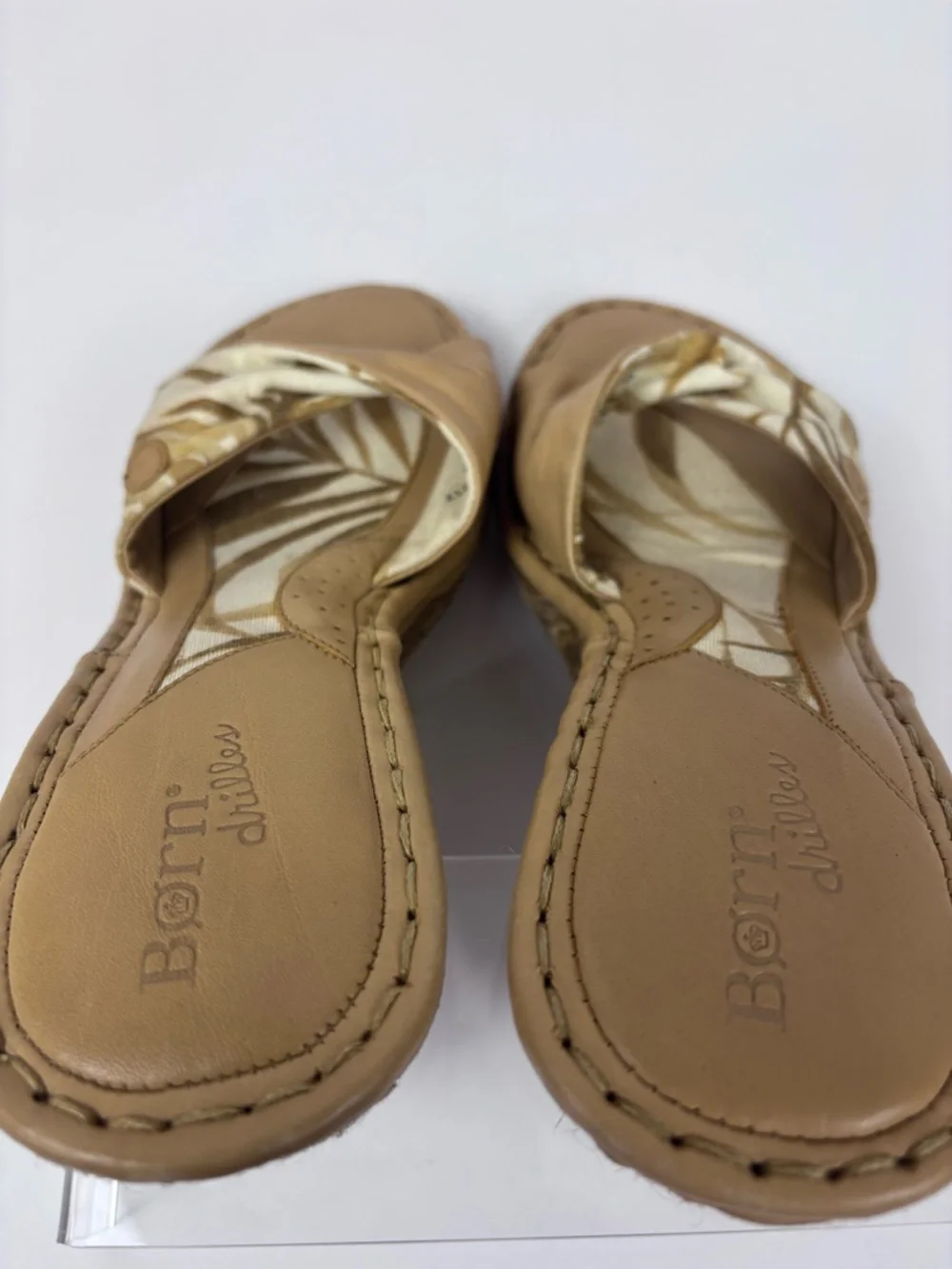 Born Drilles Espadrille Wedge Slide Sandals Leather Fabric Boho Slip-On Tan 8 - Picture 9 of 16